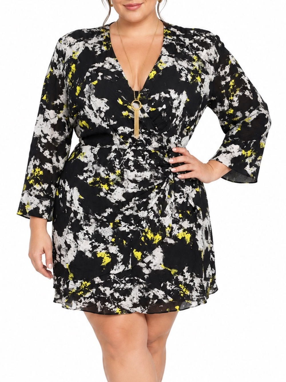 Alice + Olivia Faux Wrap Long Sleeve Mini Dress Women size 12 large Ophelia aso